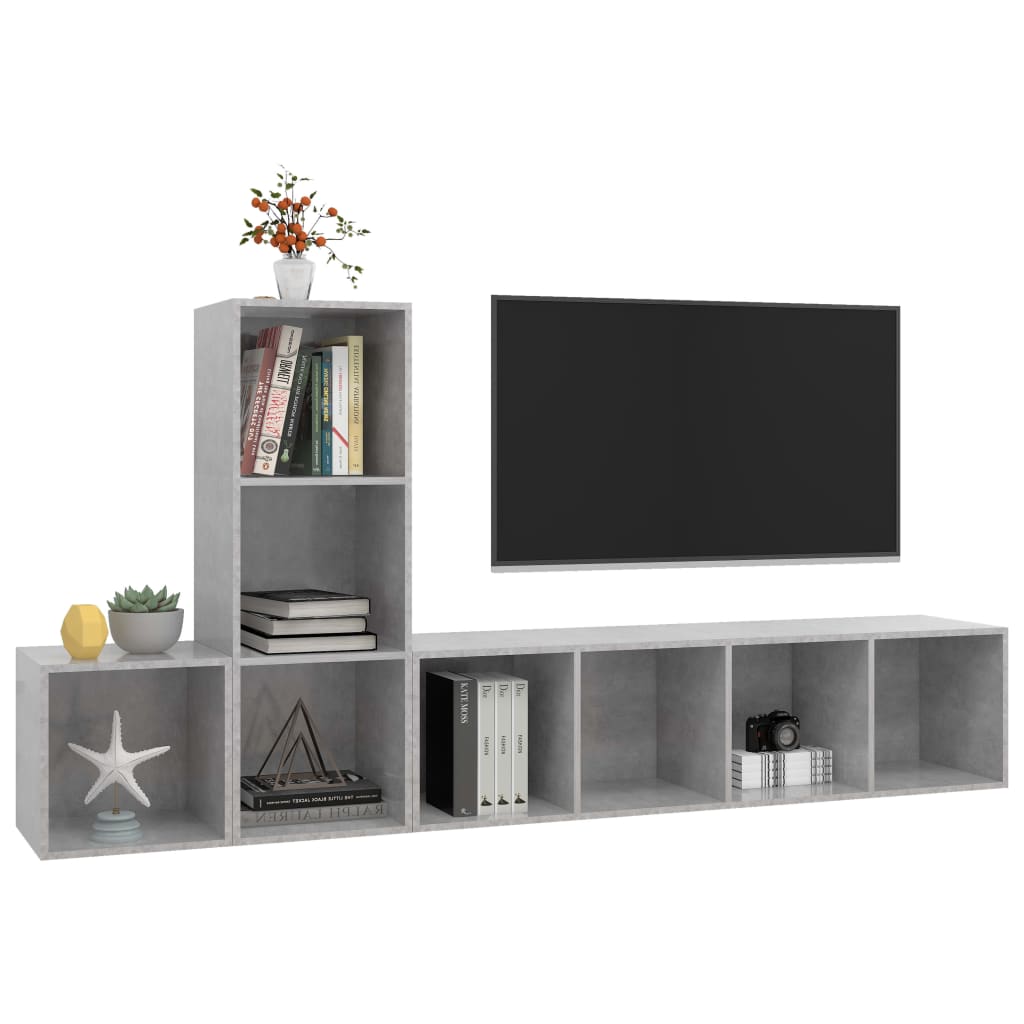 vidaXL 3 Piece TV Cabinet Set Concrete Grey Engineered Wood