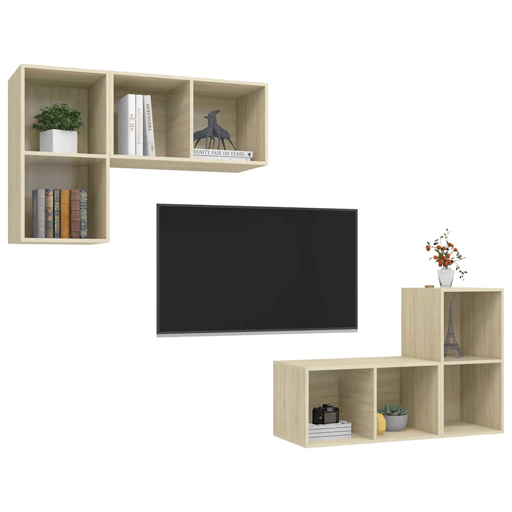 4 Piece Wall-mounted TV Cabinet Set Sonoma Oak Engineered Wood