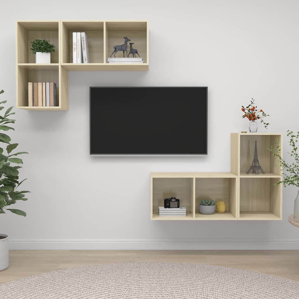 4 Piece Wall-mounted TV Cabinet Set Sonoma Oak Engineered Wood