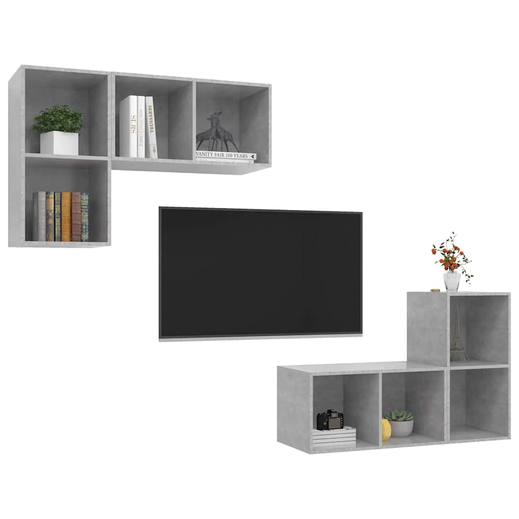 4 Piece Wall-mounted TV Cabinet Set Concrete Grey Engineered Wood