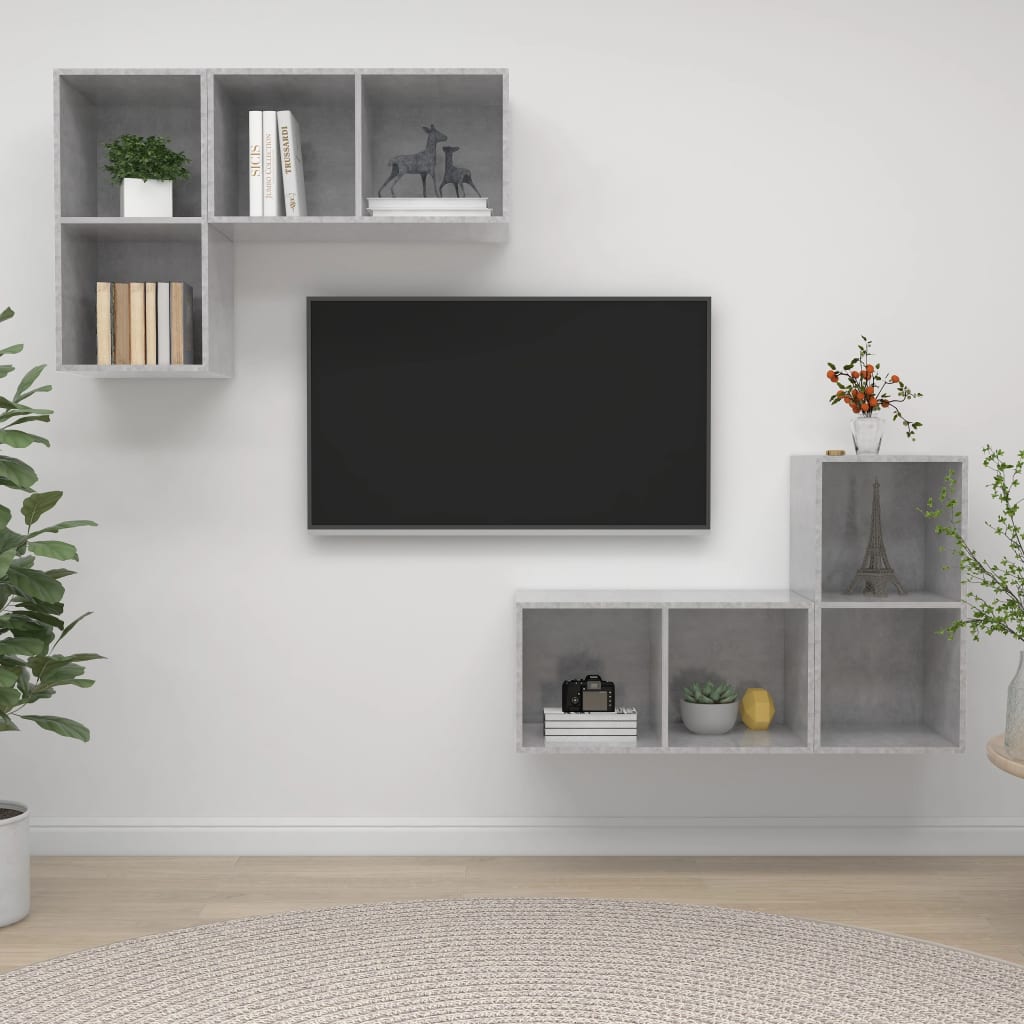 4 Piece Wall-mounted TV Cabinet Set Concrete Grey Engineered Wood