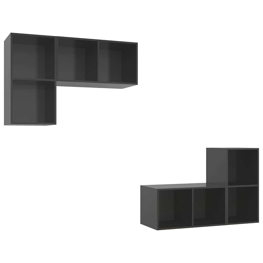 4 Piece Wall-mounted TV Cabinet Set High Gloss Grey Engineered Wood