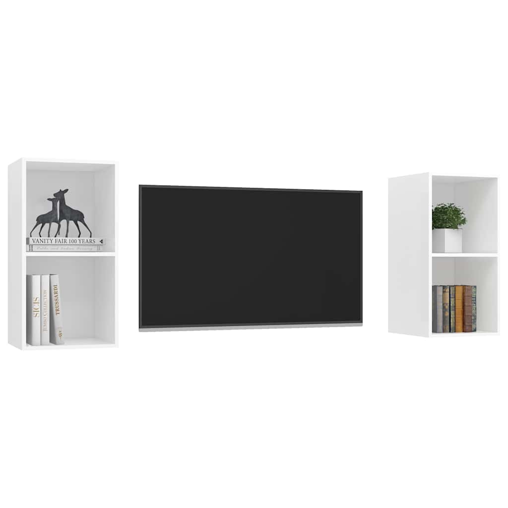 2 Piece Wall-mounted TV Cabinet Set White Engineered Wood
