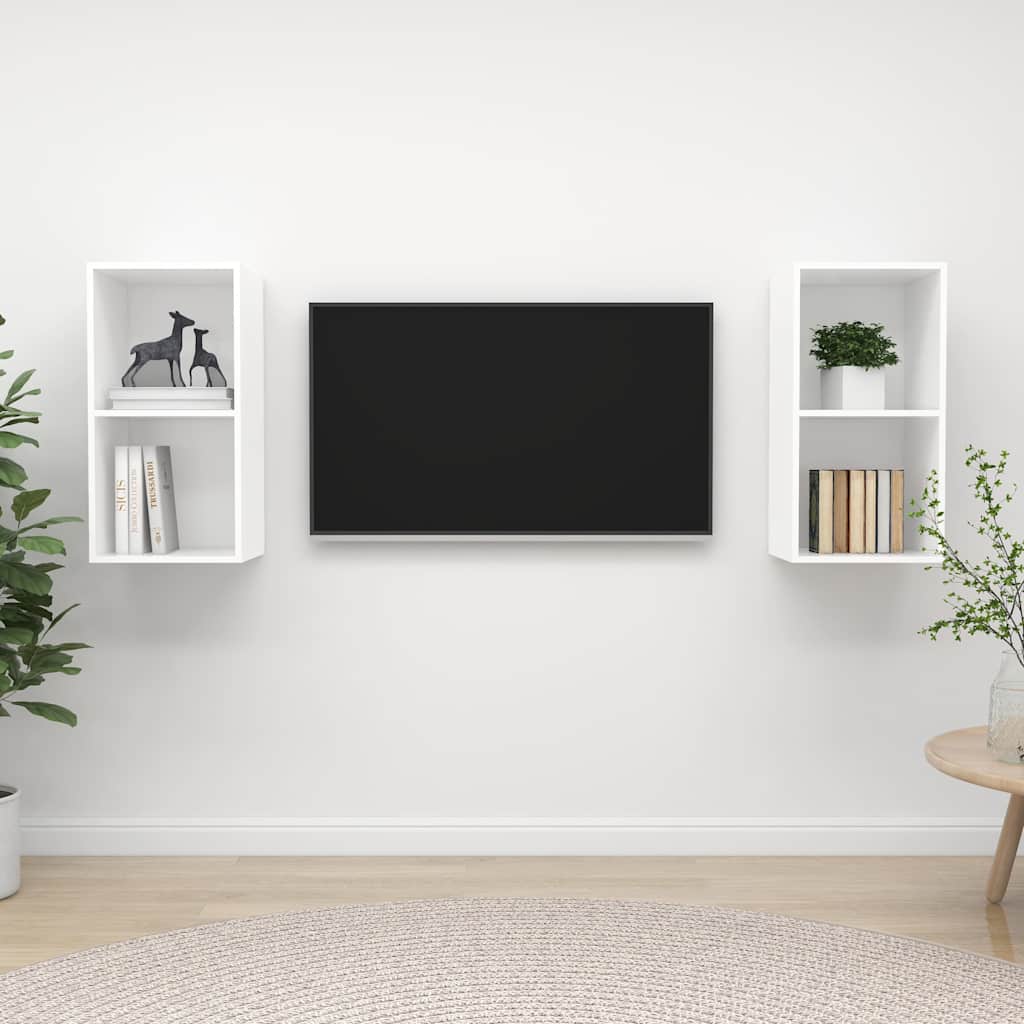 2 Piece Wall-mounted TV Cabinet Set White Engineered Wood