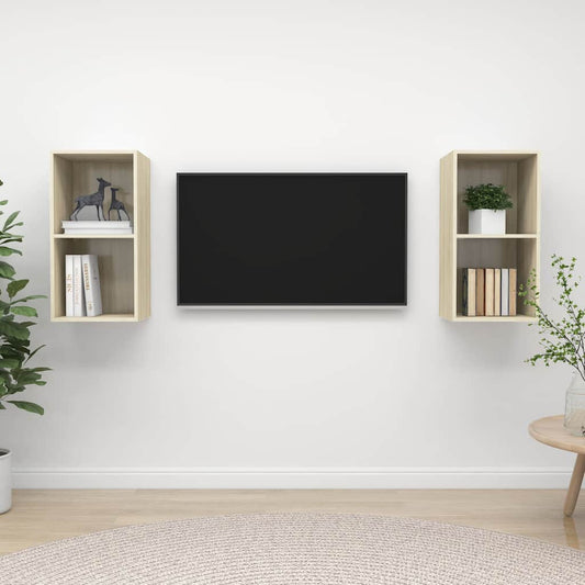 2 Piece Wall-mounted TV Cabinet Set Sonoma Oak Engineered Wood