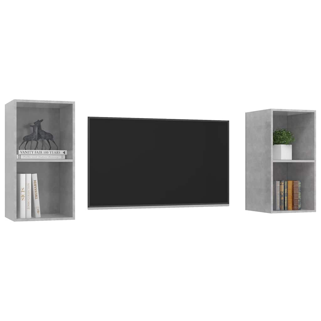 2 Piece Wall-mounted TV Cabinet Set Concrete Grey Engineered Wood