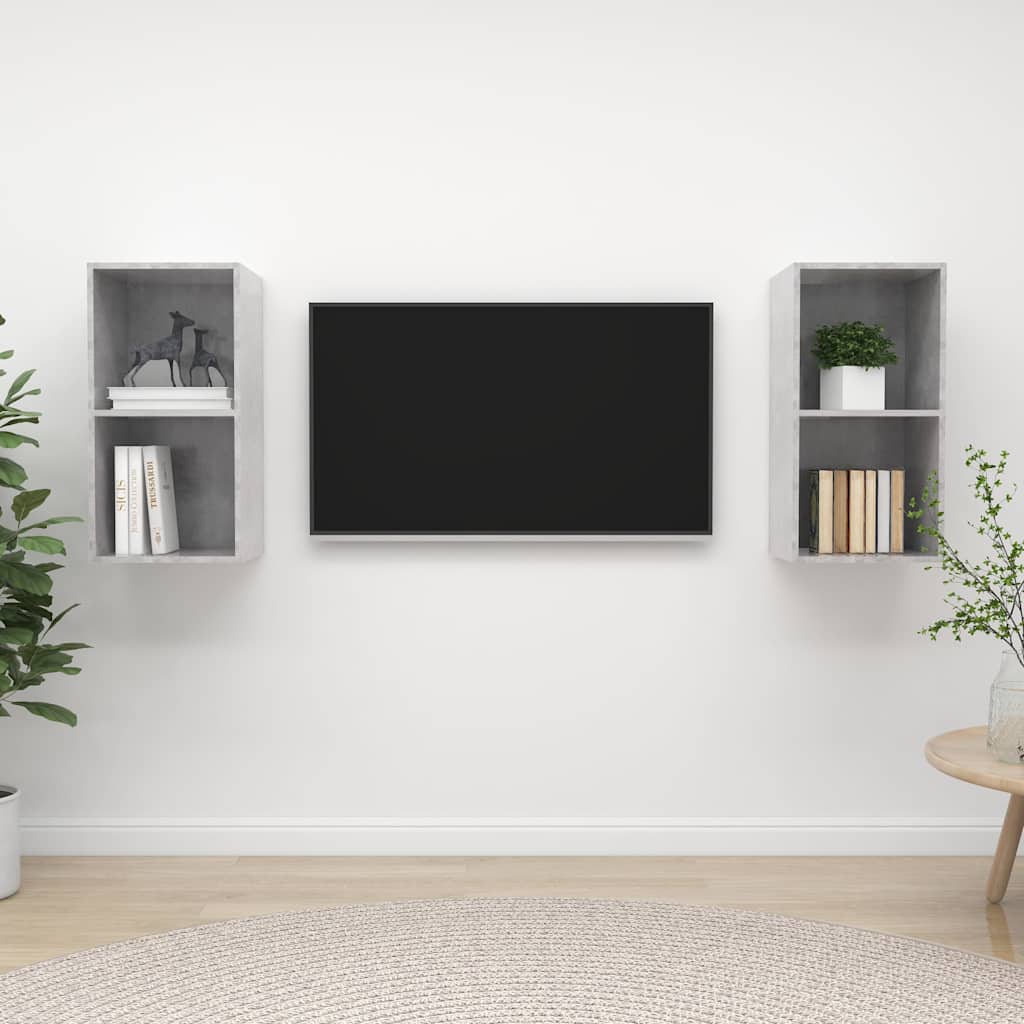 2 Piece Wall-mounted TV Cabinet Set Concrete Grey Engineered Wood