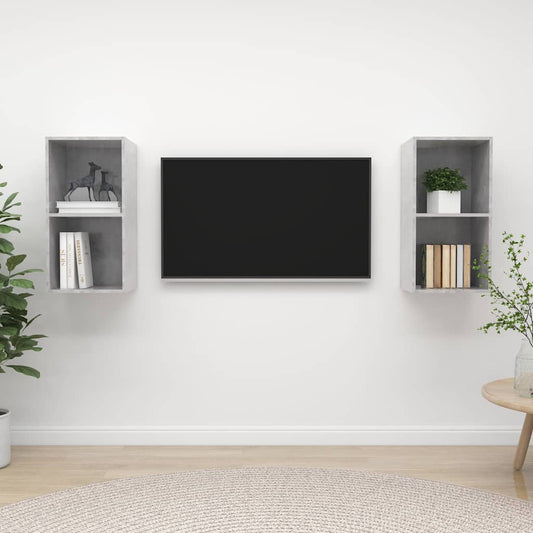 2 Piece Wall-mounted TV Cabinet Set Concrete Grey Engineered Wood