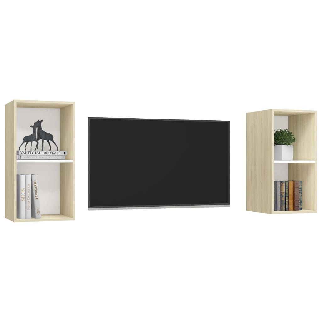 vidaXL Wall-mounted TV Cabinets 2 pcs White and Sonoma Oak Engineered Wood