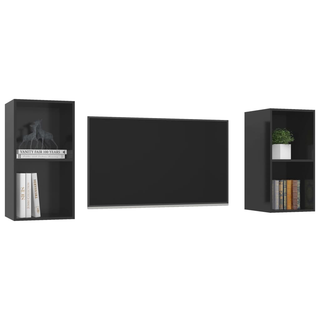 vidaXL Wall-mounted TV Cabinets 2 pcs High Gloss Black Engineered Wood