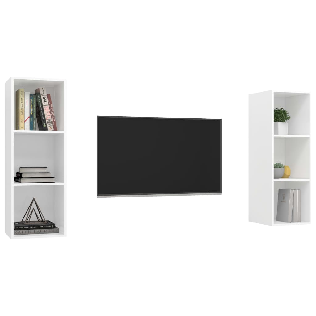 2 Piece Wall-mounted TV Cabinet Set White Engineered Wood