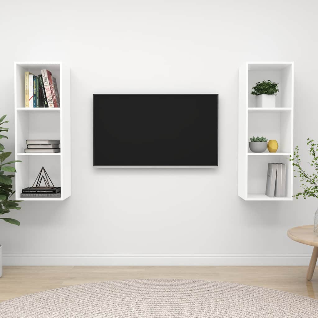 2 Piece Wall-mounted TV Cabinet Set White Engineered Wood