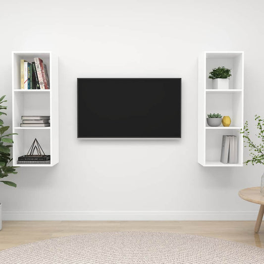 2 Piece Wall-mounted TV Cabinet Set White Engineered Wood
