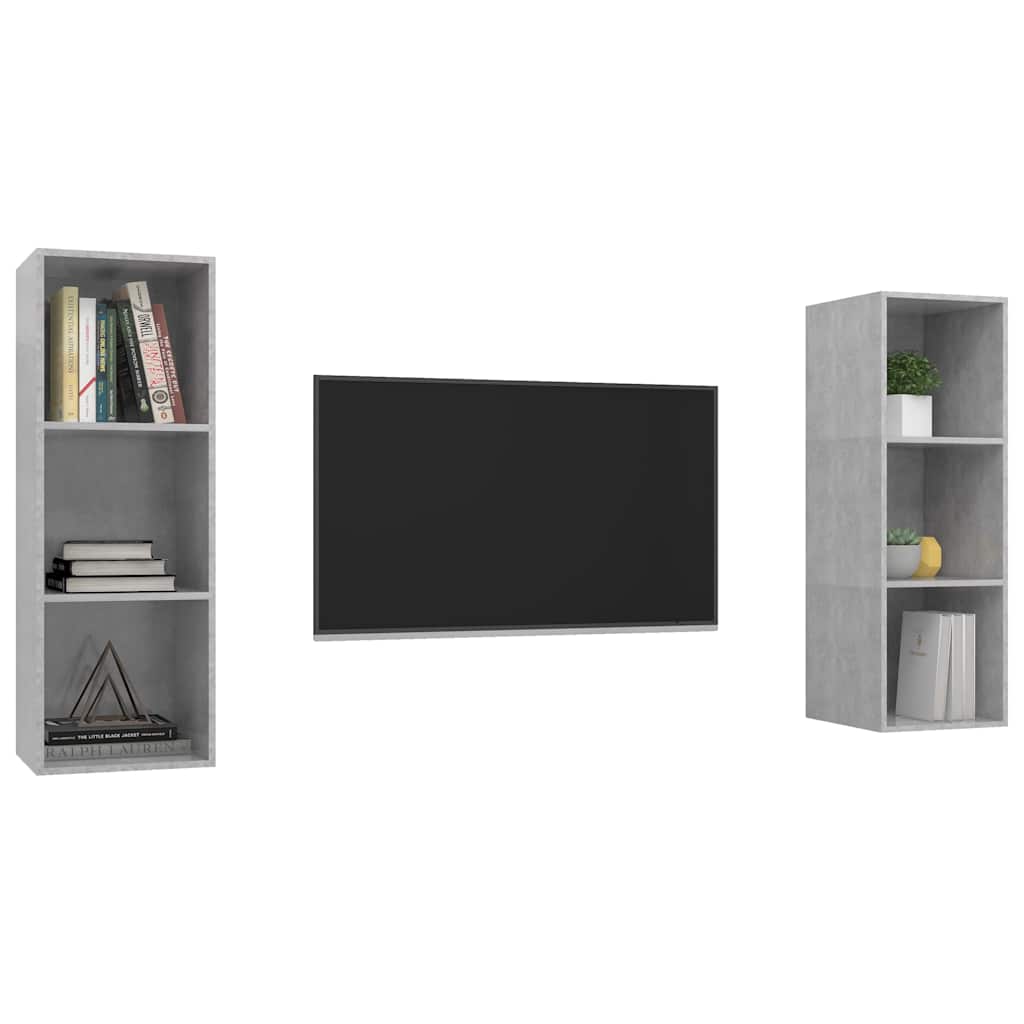 2 Piece Wall-mounted TV Cabinet Set Concrete Grey Engineered Wood