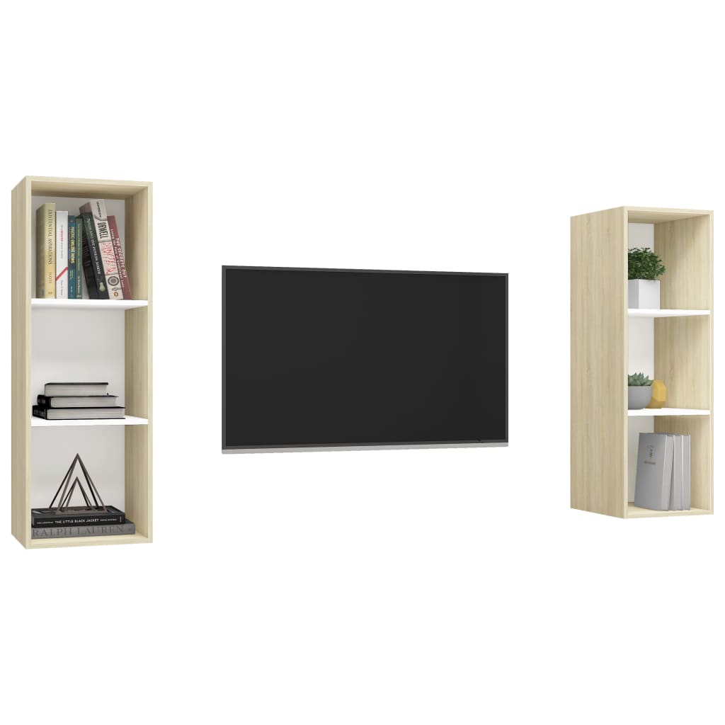 vidaXL Wall-mounted TV Cabinets 2 pcs White and Sonoma Oak Engineered Wood