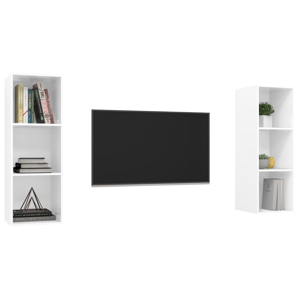 3079859 vidaXL 2 Piece Wall-mounted  TV Cabinet Set High Gloss White Engineered Wood (2x805486)