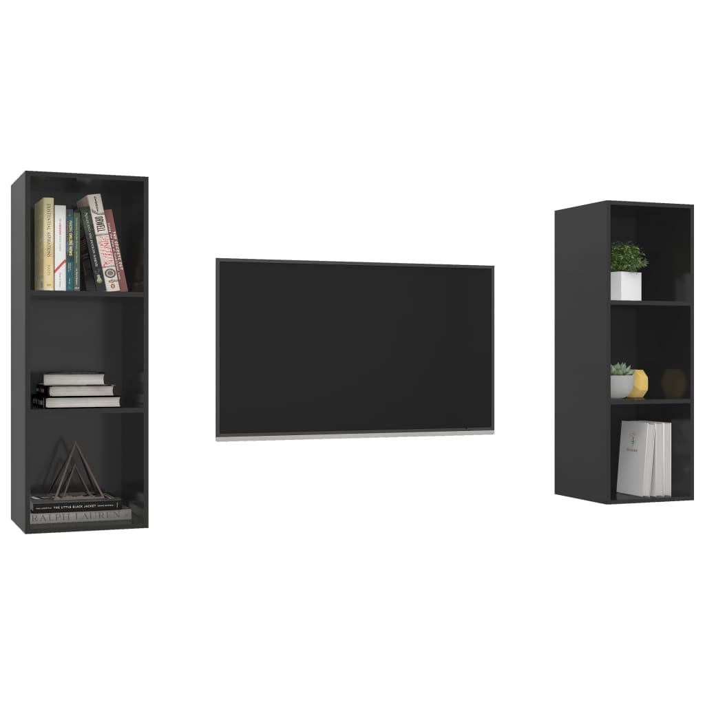 vidaXL Wall-mounted TV Cabinets 2 pcs High Gloss Black Engineered Wood