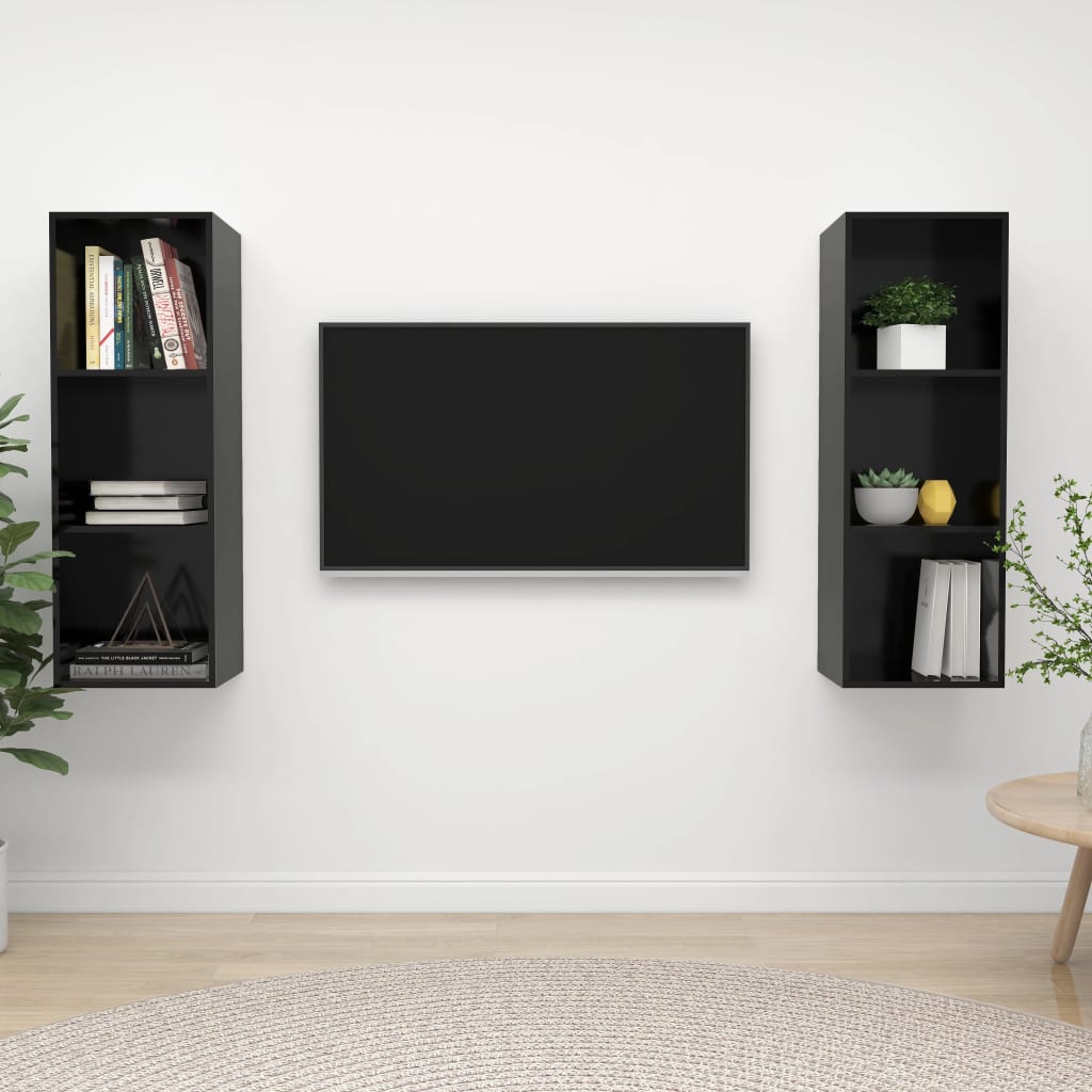 vidaXL Wall-mounted TV Cabinets 2 pcs High Gloss Black Engineered Wood