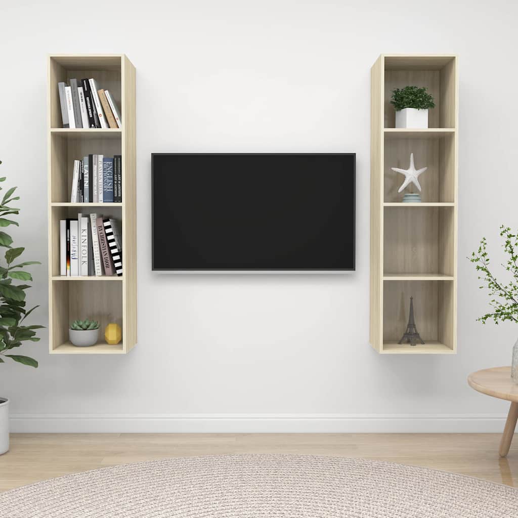 2 Piece Wall-mounted TV Cabinet Set Sonoma Oak Engineered Wood
