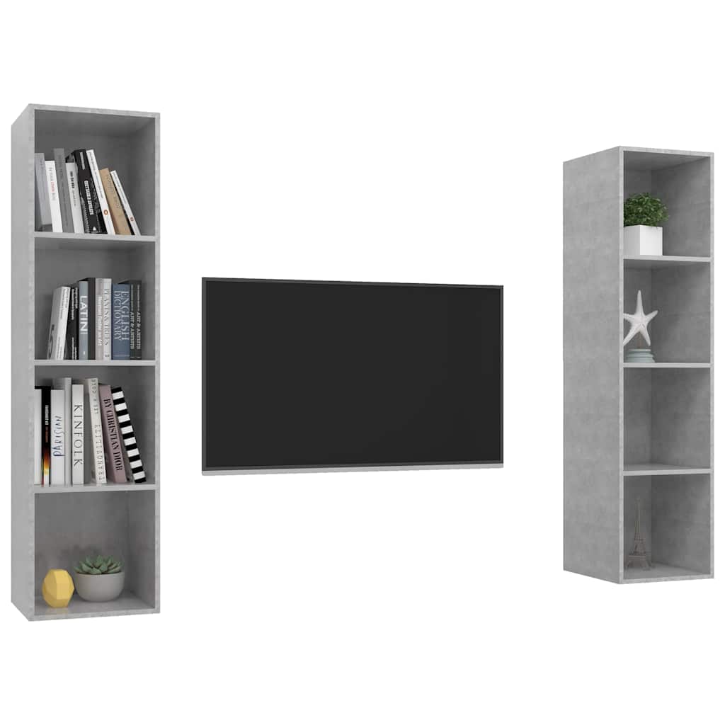 2 Piece Wall-mounted TV Cabinet Set Concrete Grey Engineered Wood
