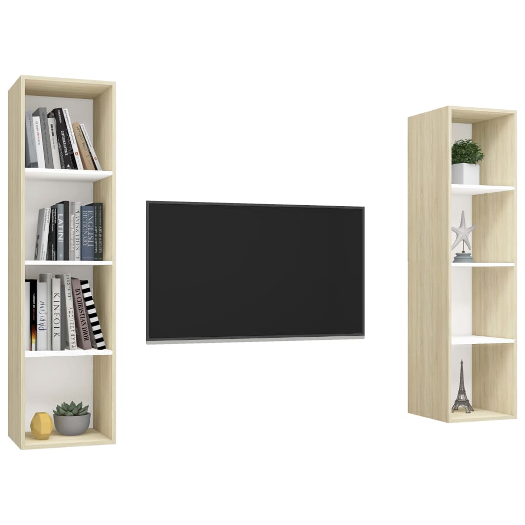 vidaXL Wall-mounted TV Cabinets 2 pcs White and Sonoma Oak Engineered Wood