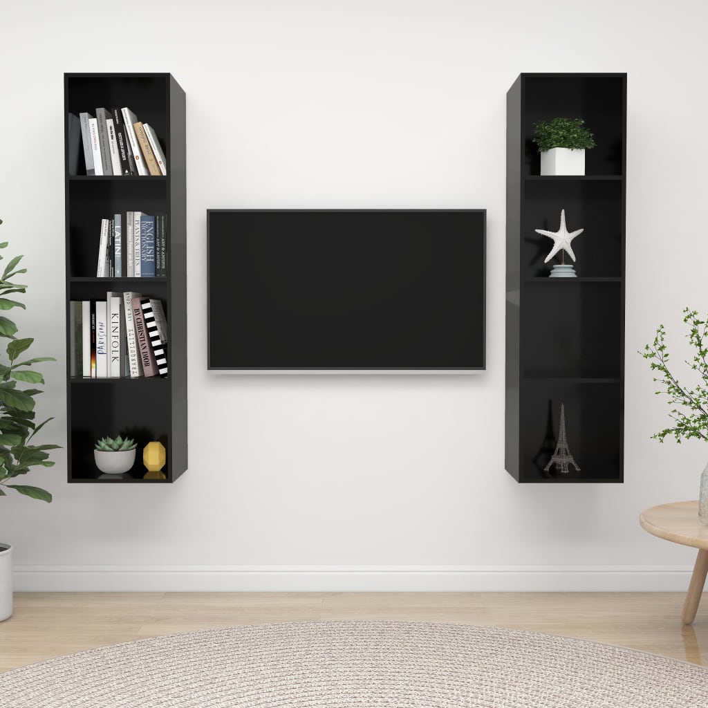 vidaXL Wall-mounted TV Cabinets 2 pcs High Gloss Black Engineered Wood