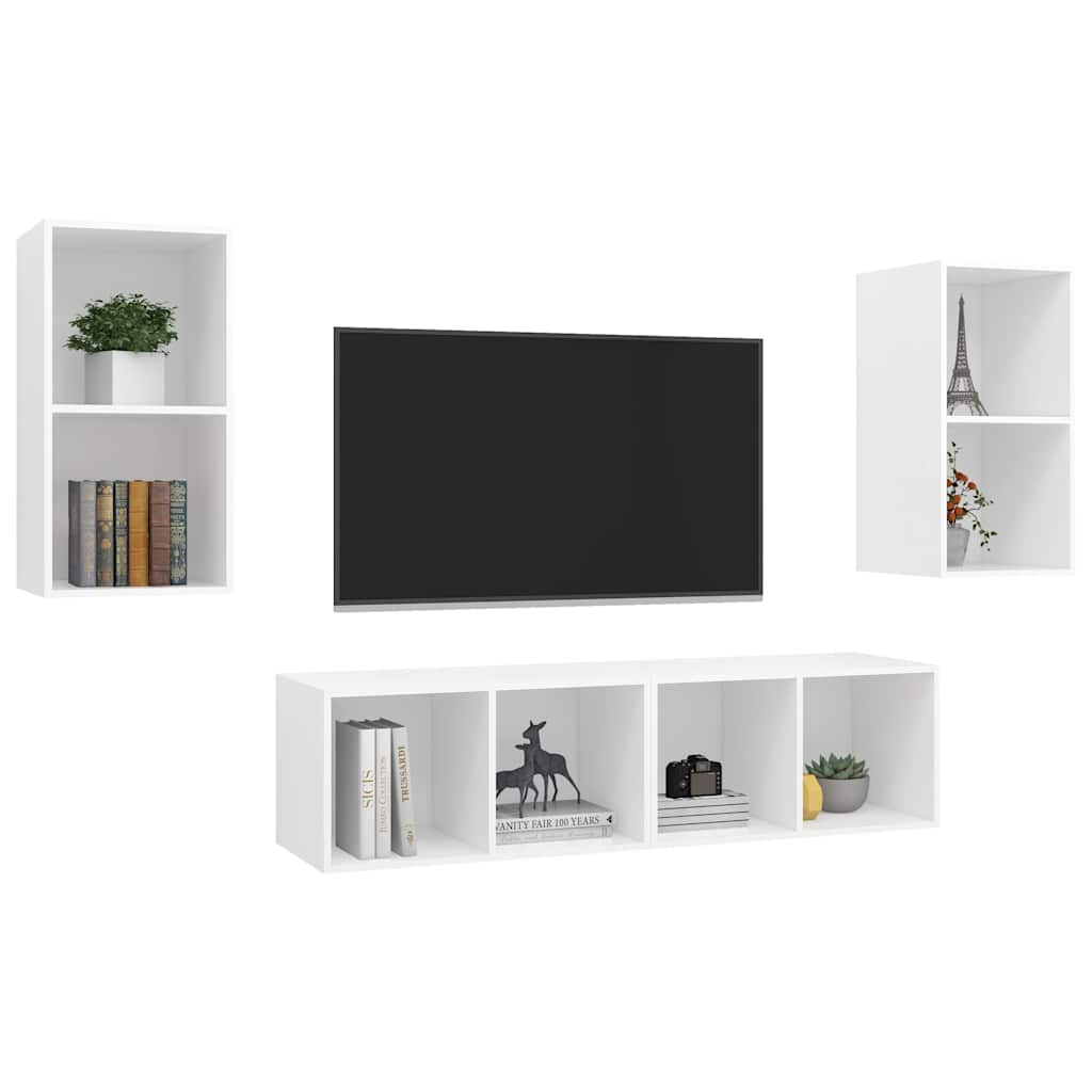4 Piece Wall-mounted TV Cabinet Set White Engineered Wood