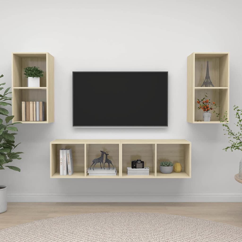 4 Piece Wall-mounted TV Cabinet Set Sonoma Oak Engineered Wood