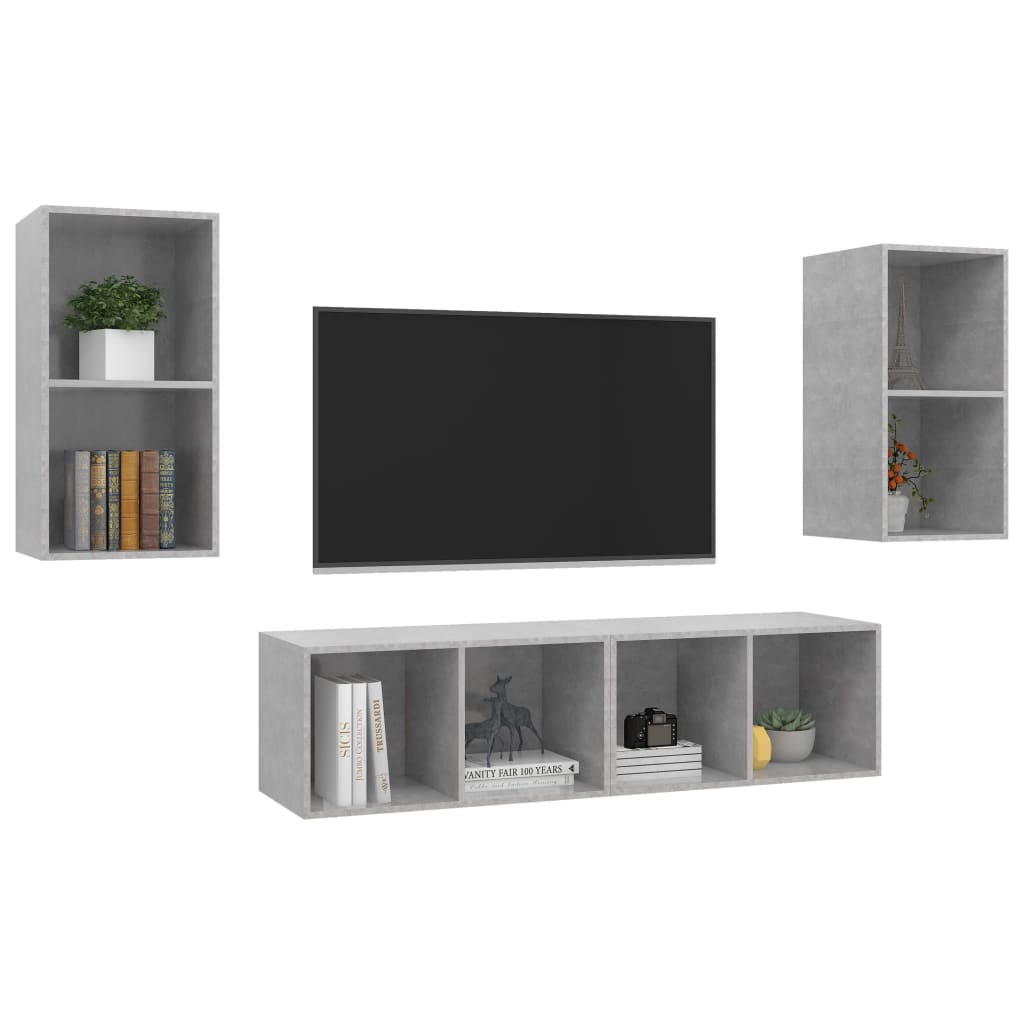 vidaXL Wall-mounted TV Cabinets 4 pcs Concrete Grey Engineered Wood