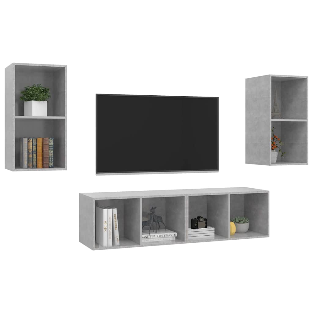 4 Piece Wall-mounted TV Cabinet Set Concrete Grey Engineered Wood