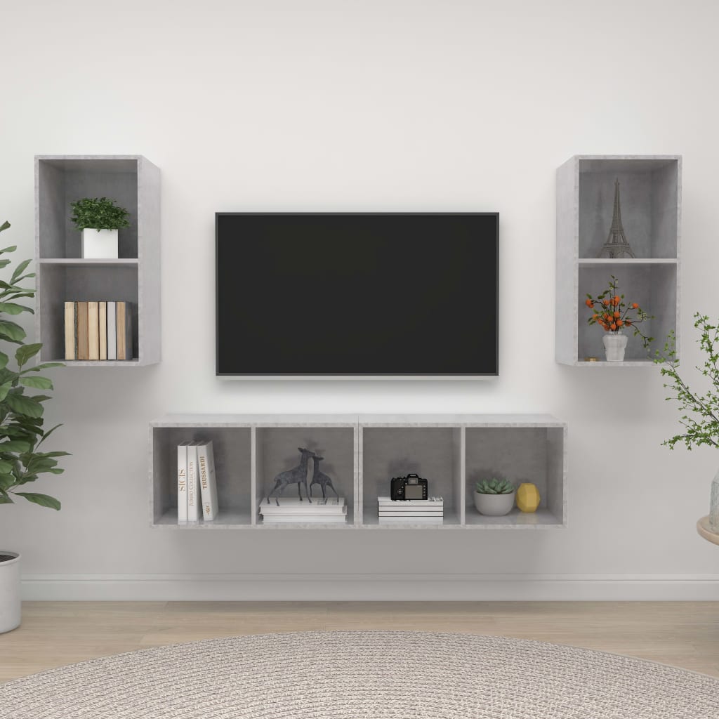 4 Piece Wall-mounted TV Cabinet Set Concrete Grey Engineered Wood