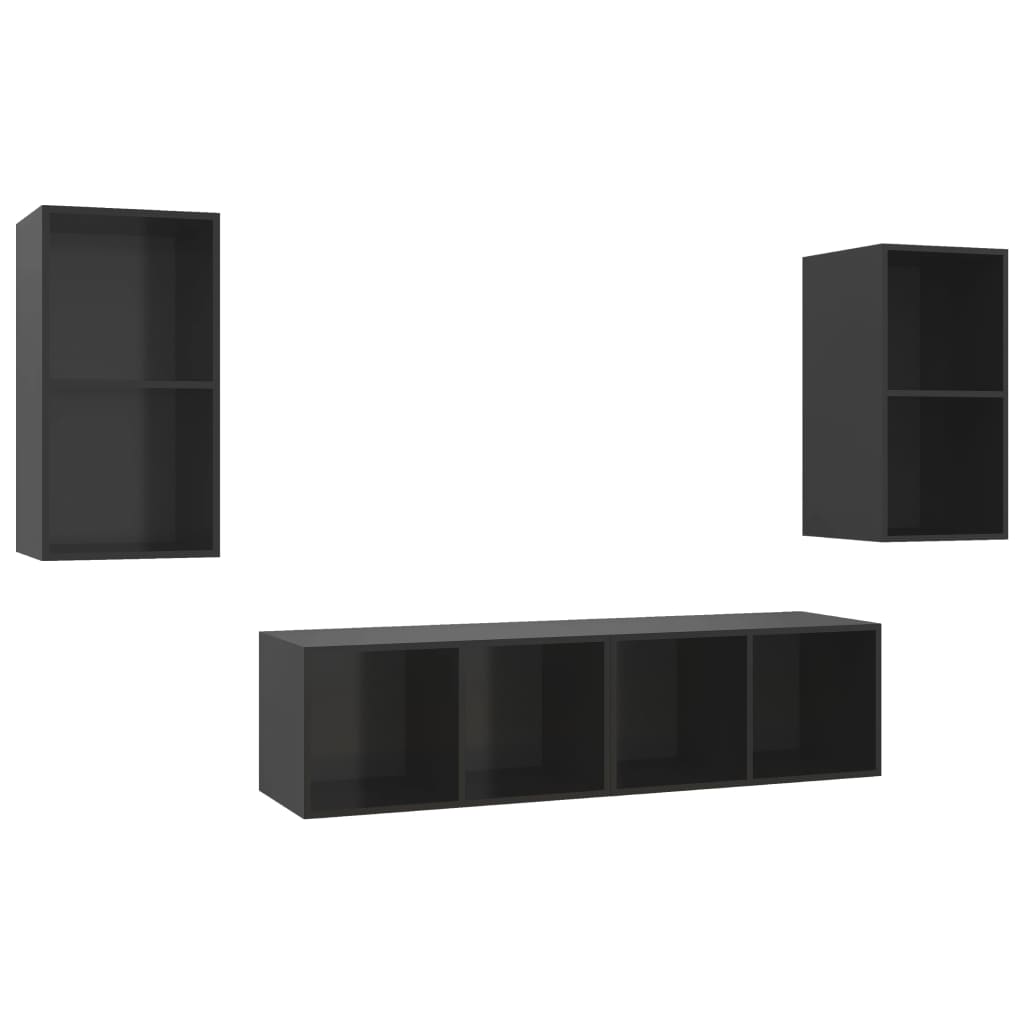 vidaXL Wall-mounted TV Cabinets 4 pcs High Gloss Black Engineered Wood