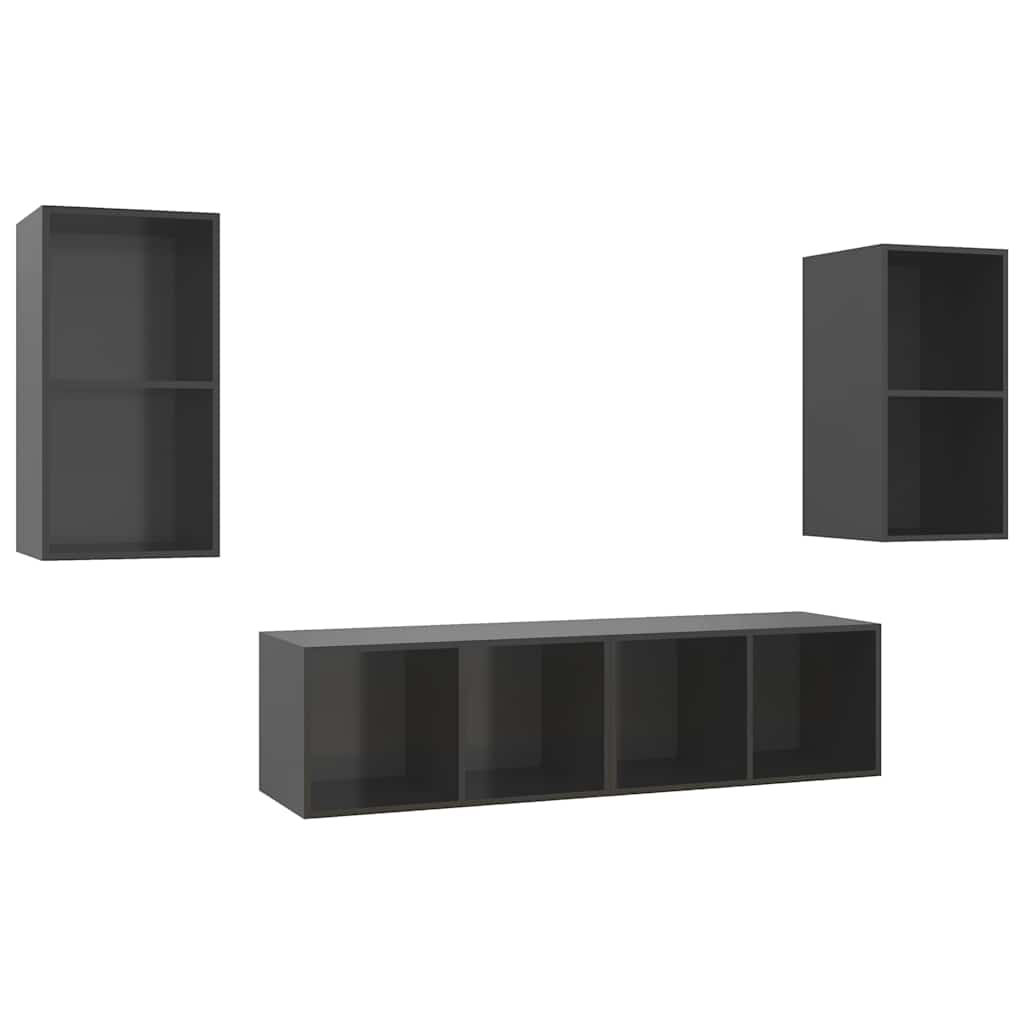 4 Piece Wall-mounted TV Cabinet Set High Gloss Grey Engineered Wood
