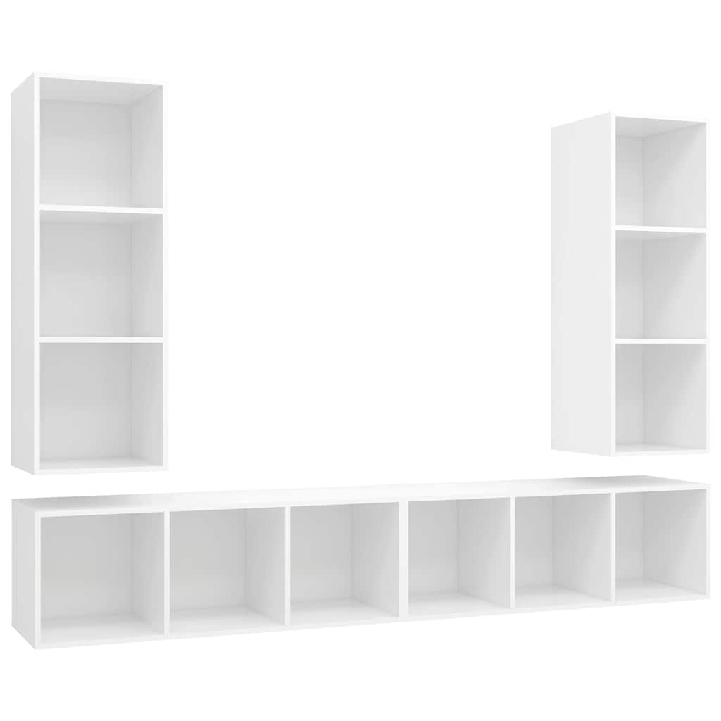 4 Piece Wall-mounted TV Cabinet Set White Engineered Wood