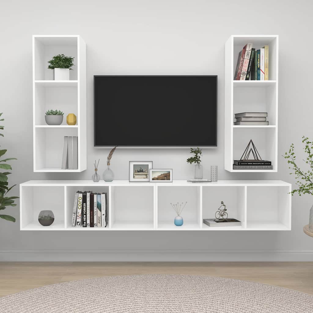 4 Piece Wall-mounted TV Cabinet Set White Engineered Wood