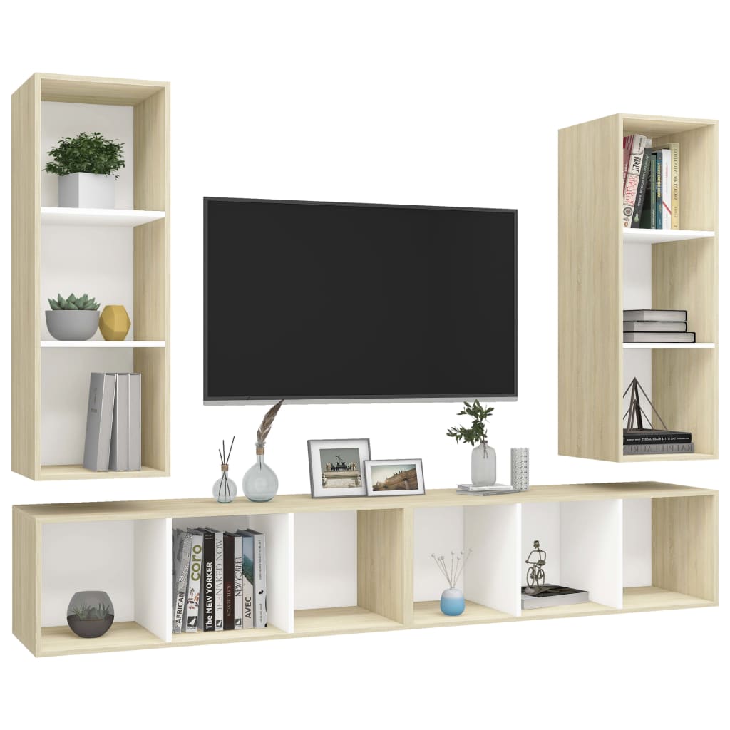 vidaXL Wall-mounted TV Cabinets 4 pcs White and Sonoma Oak Engineered Wood