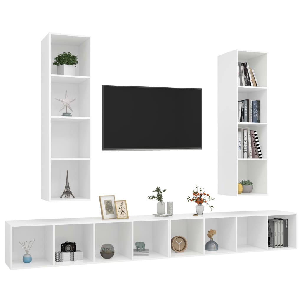vidaXL Wall-mounted TV Cabinets 4 pcs White Engineered Wood