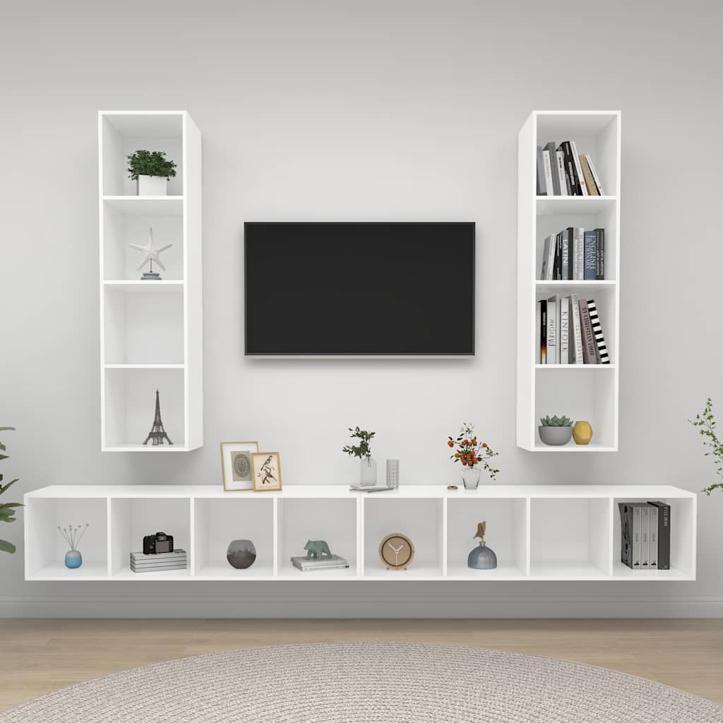 4 Piece Wall-mounted TV Cabinet Set White Engineered Wood