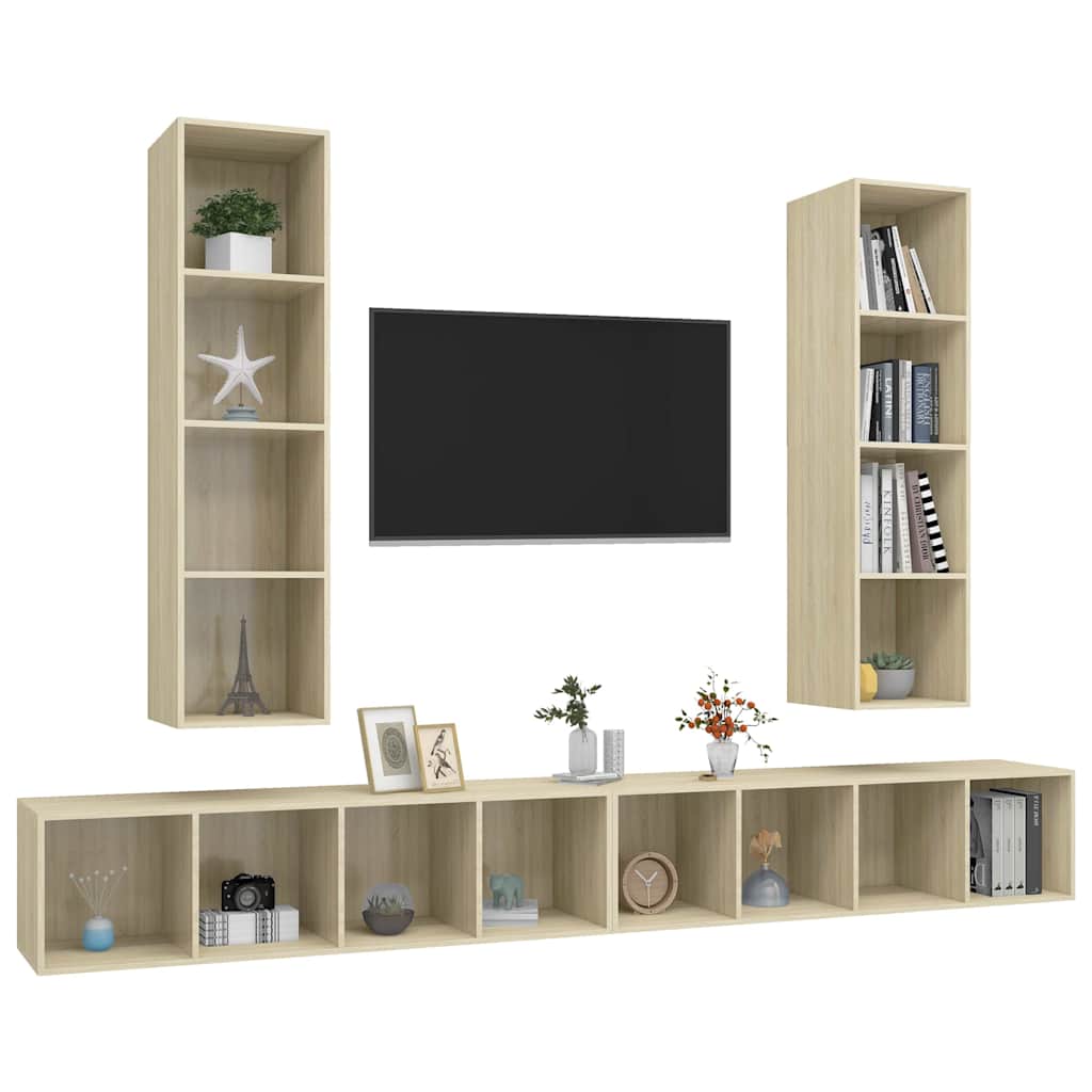 4 Piece Wall-mounted TV Cabinet Set Sonoma Oak Engineered Wood