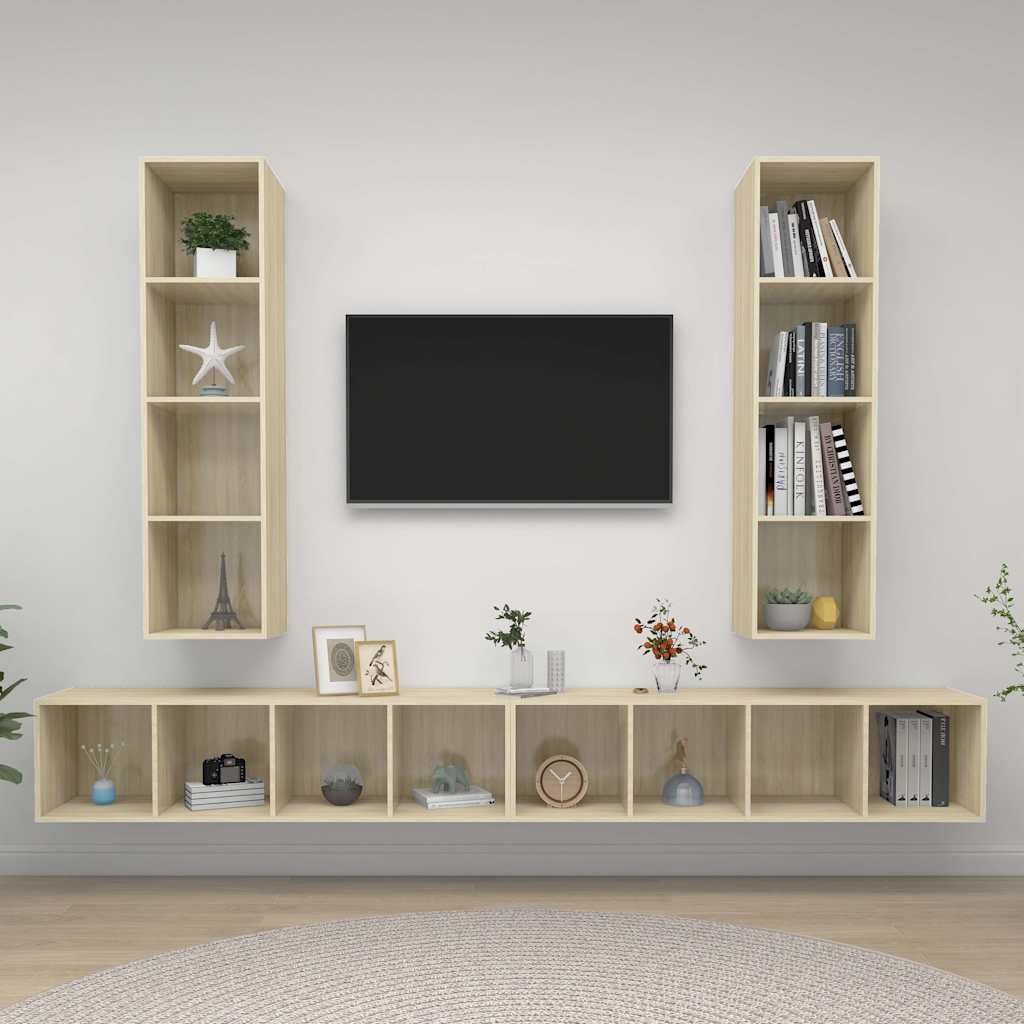 4 Piece Wall-mounted TV Cabinet Set Sonoma Oak Engineered Wood