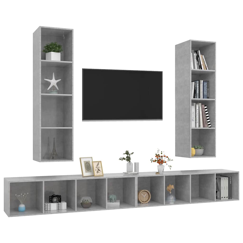 4 Piece Wall-mounted TV Cabinet Set Concrete Grey Engineered Wood