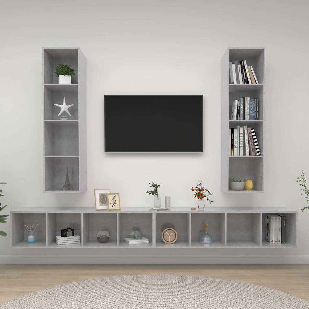 4 Piece Wall-mounted TV Cabinet Set Concrete Grey Engineered Wood