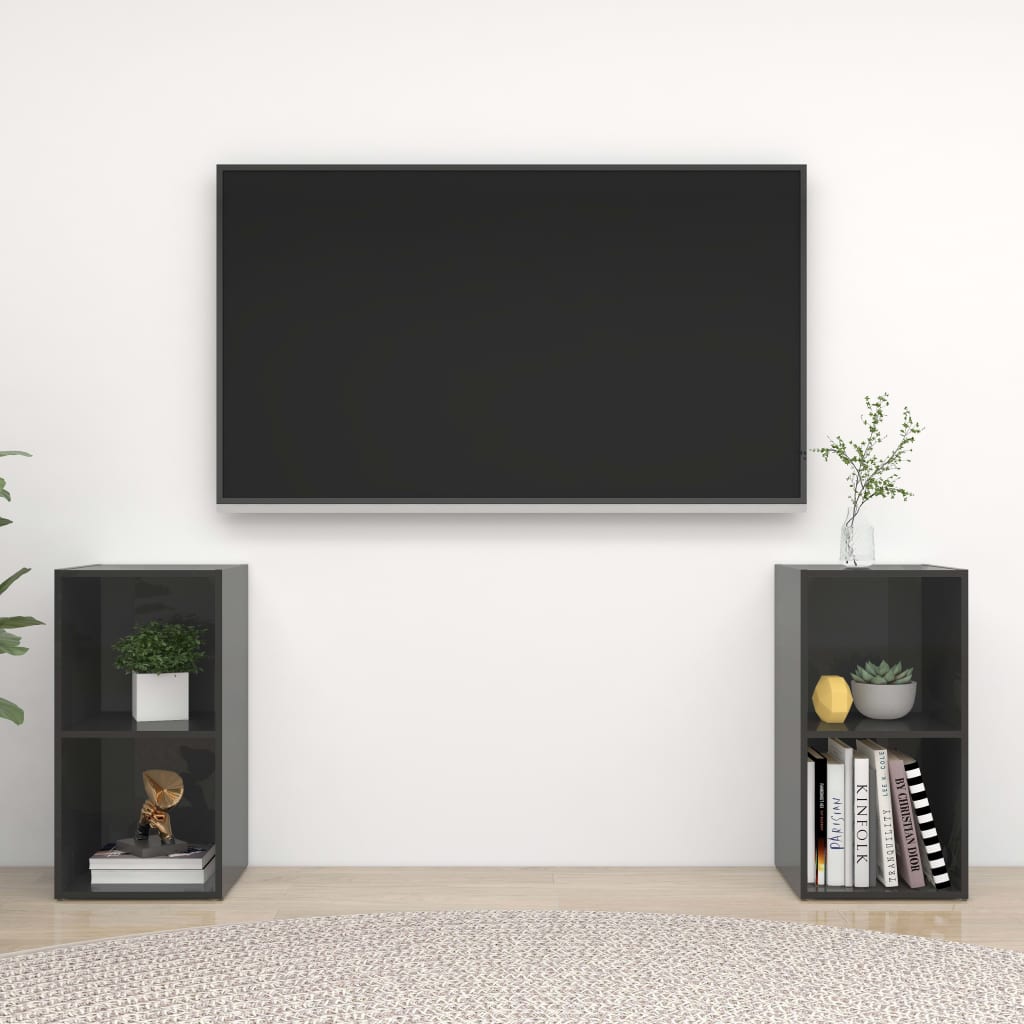 vidaXL TV Cabinets 2 pcs High Gloss Grey 72x35x36.5 cm Engineered Wood