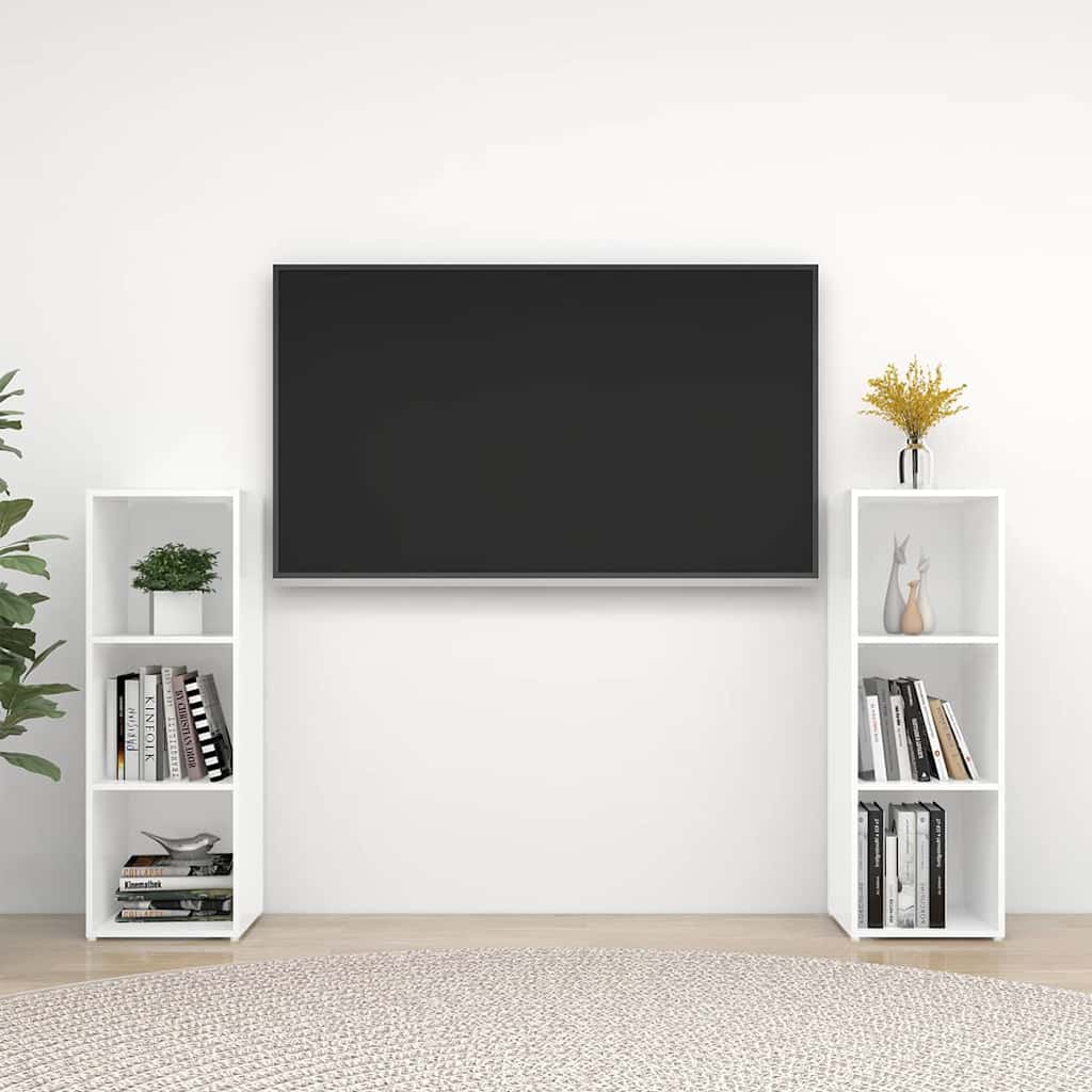 2 Piece TV Cabinet Set White 107x35x37 cm Engineered Wood