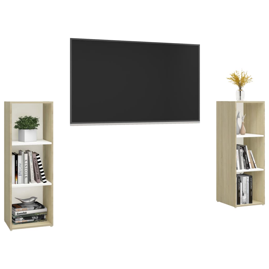 vidaXL TV Cabinets 2 pcs White & Sonoma Oak 107x35x37 cm Engineered Wood