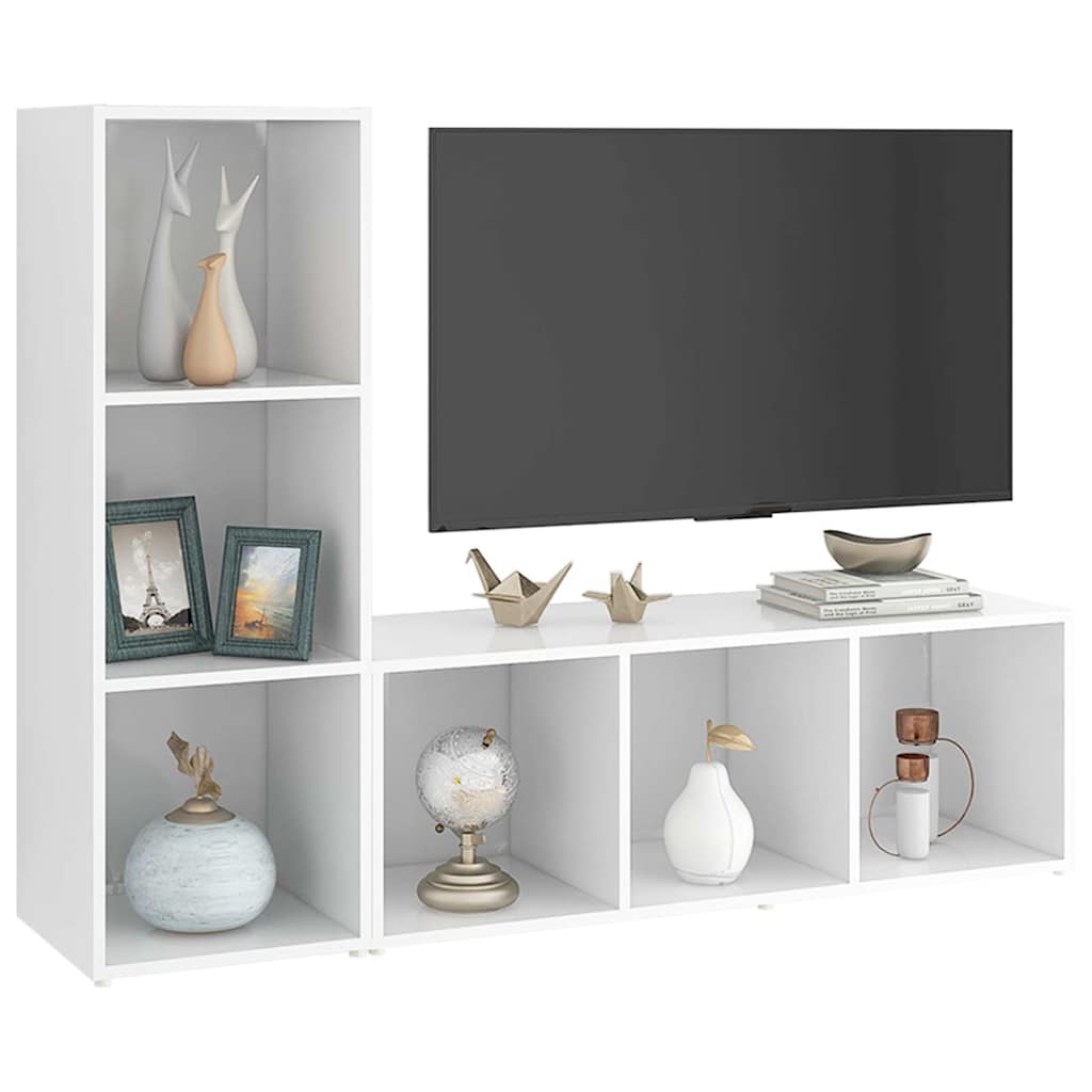 2 Piece TV Cabinet Set White 107x35x37 cm Engineered Wood