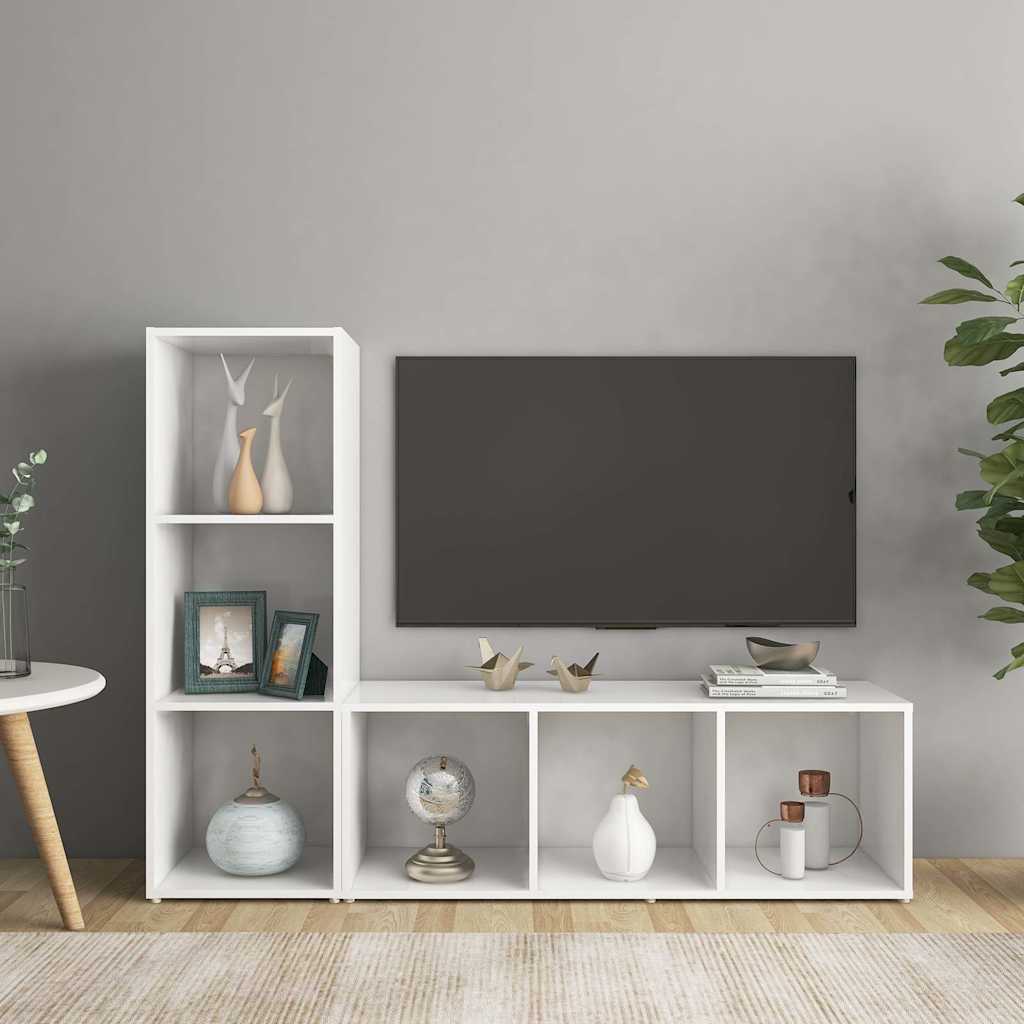 2 Piece TV Cabinet Set White 107x35x37 cm Engineered Wood