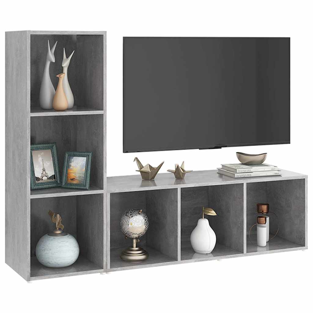 2 Piece TV Cabinet Set Concrete Grey 107x35x37 cm Engineered Wood