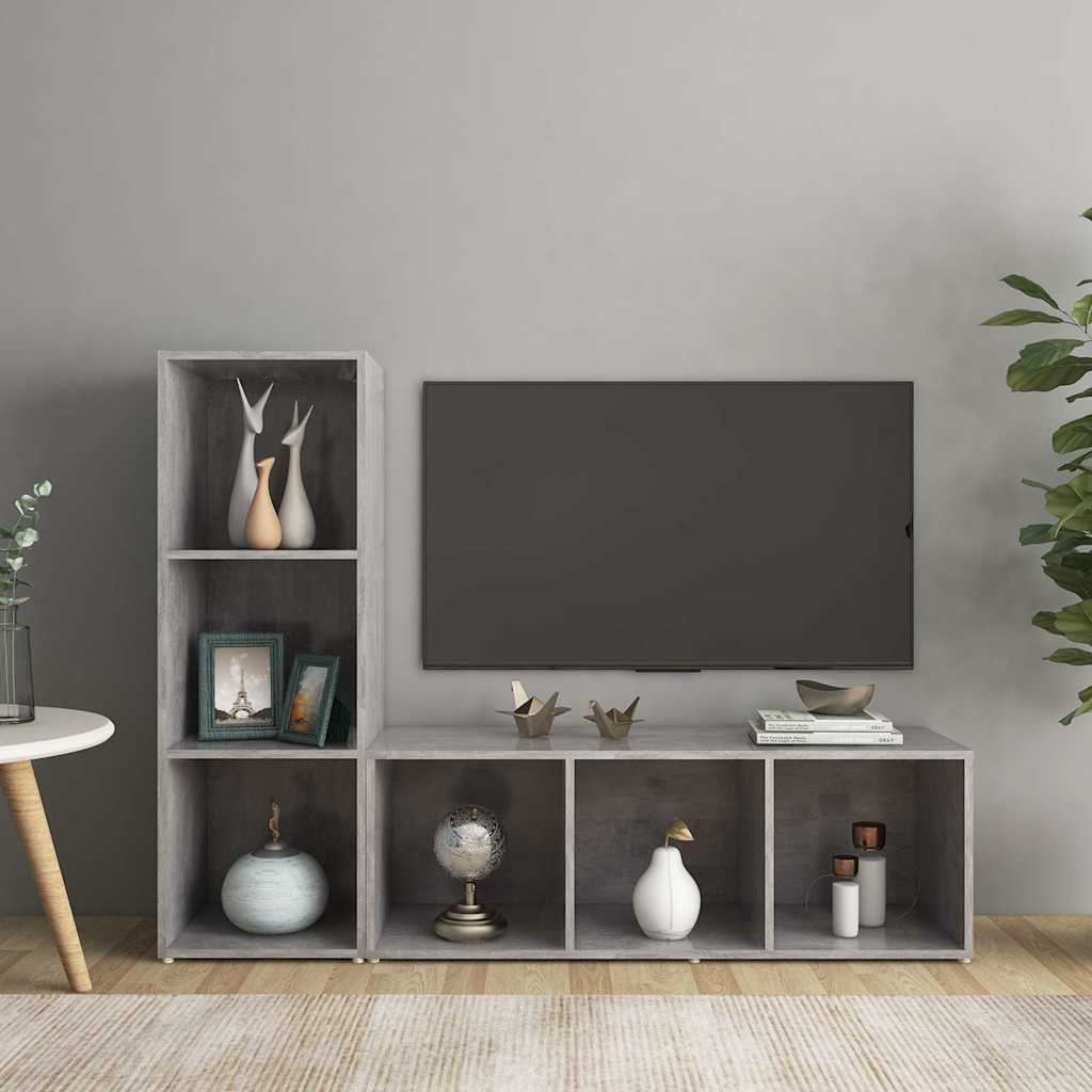 2 Piece TV Cabinet Set Concrete Grey 107x35x37 cm Engineered Wood