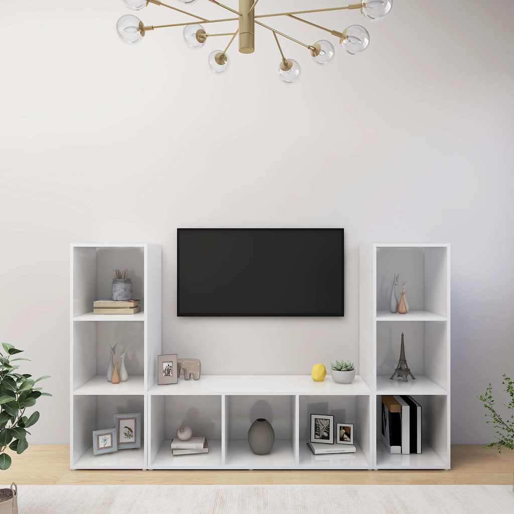 3 Piece TV Cabinet Set White 107x35x37 cm Engineered Wood